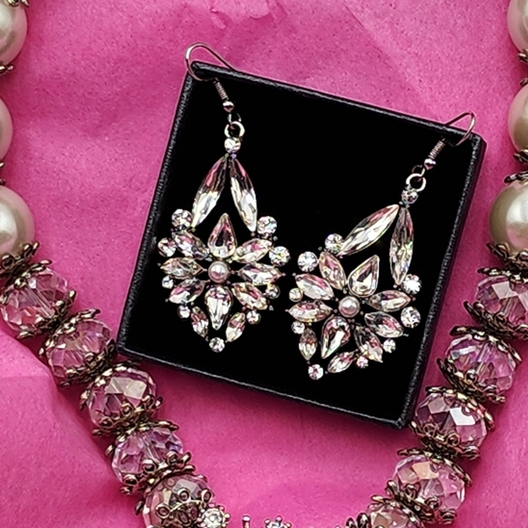 Custom Design Elegant Sparkle Statement Necklace + Earrings, NWOT - Picture 5 of 17